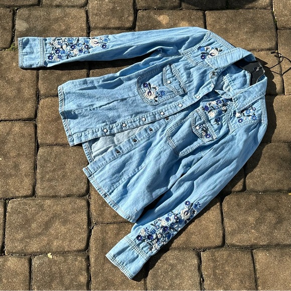 Free People Western Floral Embroidered Chambray Shirt - Picture 2 of 6